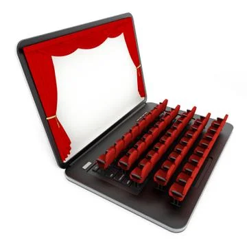 Red seats on laptop computer with blank screen. 3D illustration Stock Illustration