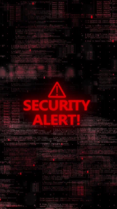Red security alert code background with warning triangle, error panels, glitch r Stock Footage 340552733