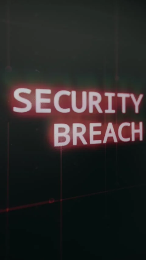 Red Security Breach warning message displayed on a dark digital background Stock Footage 333832037