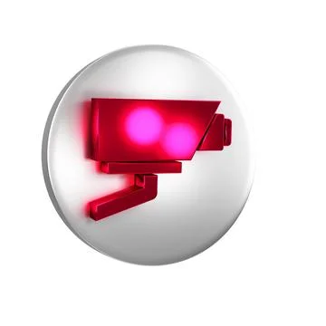 Red Security camera icon isolated on transparent background. Silver circle .. Illustrazione stock