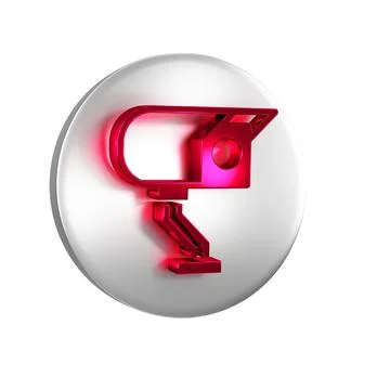 Red Security camera icon isolated on transparent background. Silver circle .. Stock Illustration