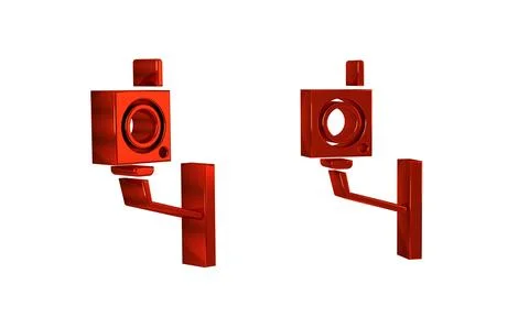 Red Security camera icon isolated on transparent background. Illustrazione stock