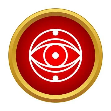 Red security eye symbol in a gold circle icon design Stock Illustration