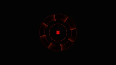 Red security lock icon glowing within rotating digital radar circle on blac.. Vídeos de archivo 341824489