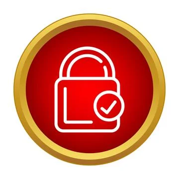 Red security padlock icon with checkmark Stock Illustration