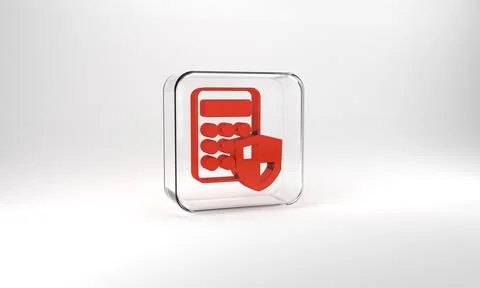 Red Security system control panel with display icon isolated on grey background Stock Illustration