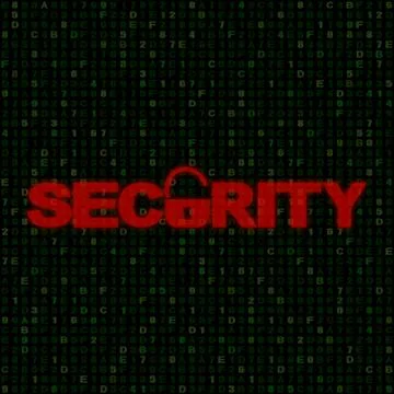 Red security text with open padlock on hex code illustration Stock Illustration