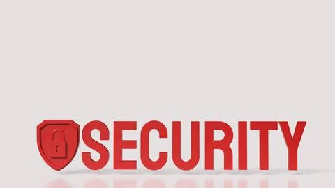 Red Security Word And Shield Lock For Protection 3d render. Stock Illustration