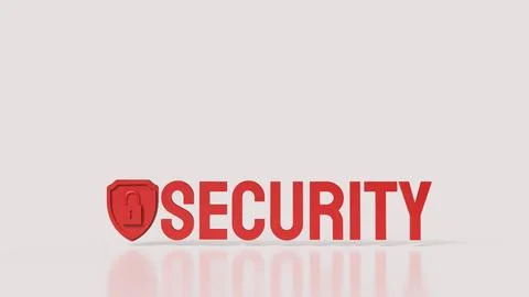 Red Security Word And Shield Lock For Protection 3d render. Stock Illustration