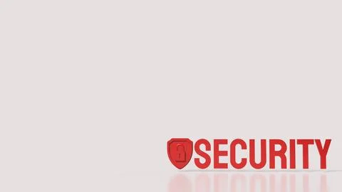 Red Security Word And Shield Lock For Protection 3d render. Stock Illustration