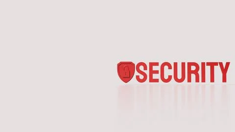 Red Security Word And Shield Lock For Protection 3d render. Stock Illustration