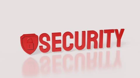 Red Security Word And Shield Lock For Protection 3d render. Stock Illustration