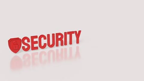 Red Security Word And Shield Lock For Protection 3d render. Stock Illustration