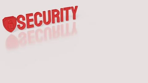 Red Security Word And Shield Lock For Protection 3d render. Stock Illustration