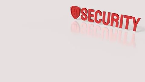 Red Security Word And Shield Lock For Protection 3d render. Stock Illustration