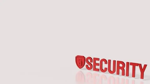 Red Security Word And Shield Lock For Protection 3d render. Stock Illustration