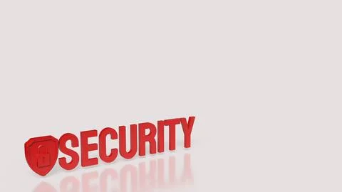 Red Security Word And Shield Lock For Protection 3d render. Stock Illustration