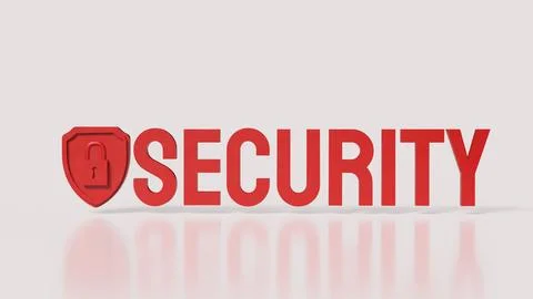 Red Security Word And Shield Lock For Protection 3d render. Stock Illustration