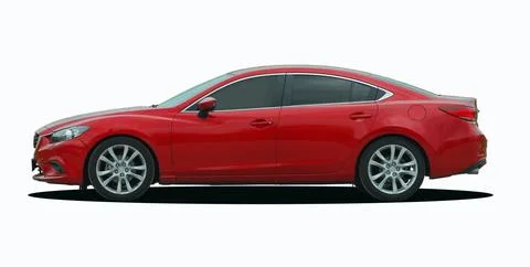 Red sedan side view Фото