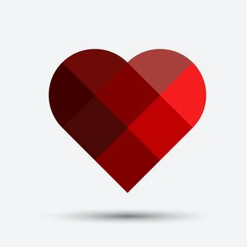 Red segmented mosaic heart isolated on grey background 스톡 일러스트
