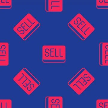 Red Sell button icon isolated seamless pattern on blue background. Financial and イラスト素材