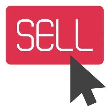 Red Sell Button with mouse cursor vector icon or logo element 스톡 일러스트