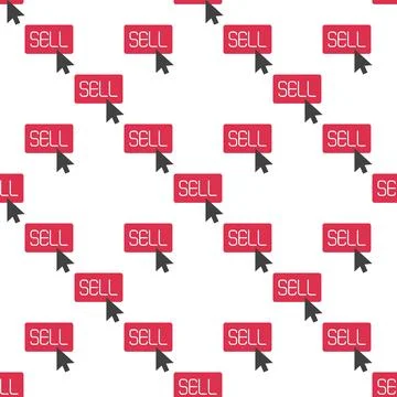 Red Sell Button with mouse cursor vector seamless pattern Illustrazione stock