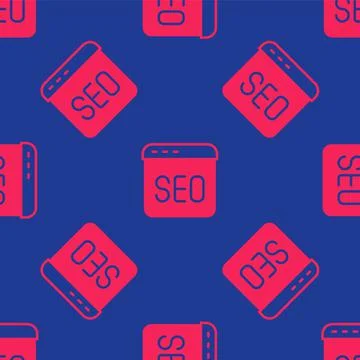 Red SEO optimization icon isolated seamless pattern on blue background. Vector Illustrazione stock