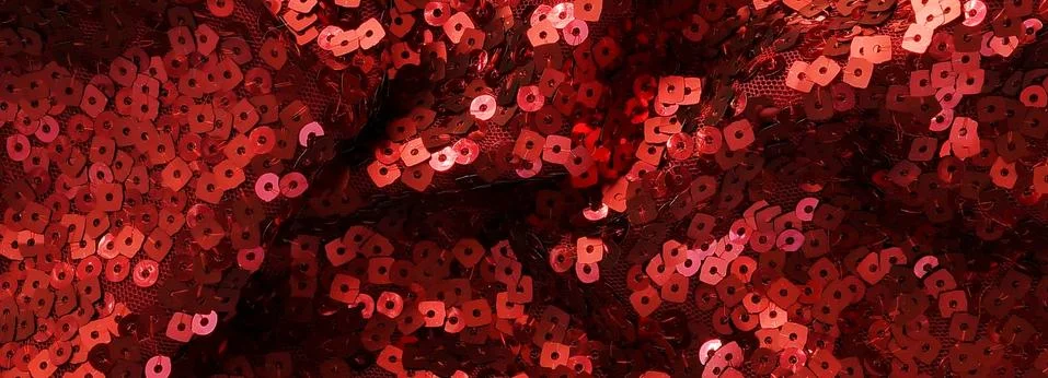 Red sequin texture background banner. fabric. Christmas, festive backgrou Stock Photos