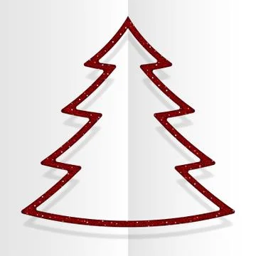 Red Sequins Christmas Tree. Winter. New Year. 스톡 일러스트