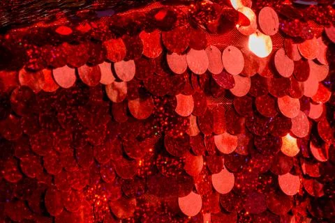 Red sequins pattern. Sparkling sequins background. Red sequin fabric for back Foto stock
