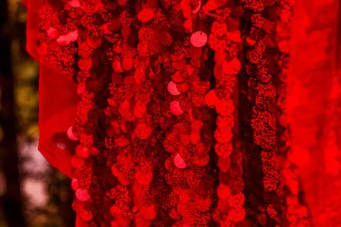 Red sequins pattern. Sparkling sequins background. Red sequin fabric for back Foto stock