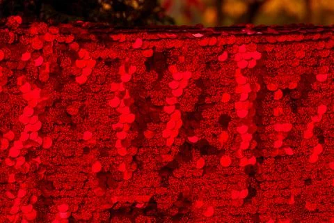 Red sequins pattern. Sparkling sequins background. Red sequin fabric for back Foto stock