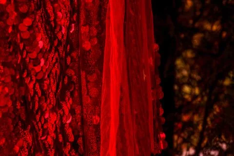 Red sequins pattern. Sparkling sequins background. Red sequin fabric for back Foto stock