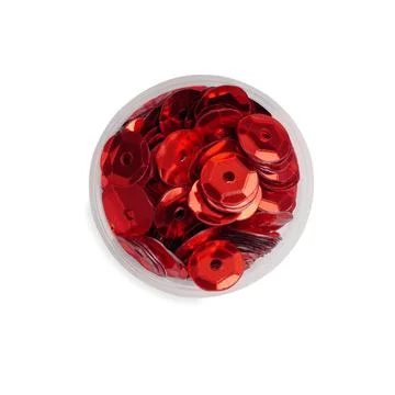 Red sequins on white background, top view Stock Photos