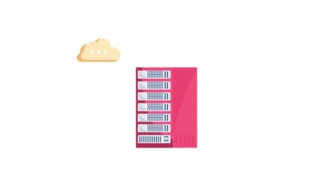 A red server alongside a cloud and a shield, representing secure cloud serv.. Video stock 332341220