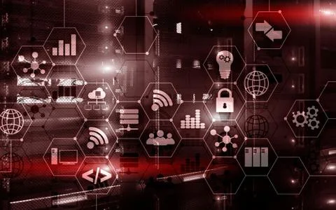 Red Server Rack. Abstract Internet digital technology concept Stock Photos
