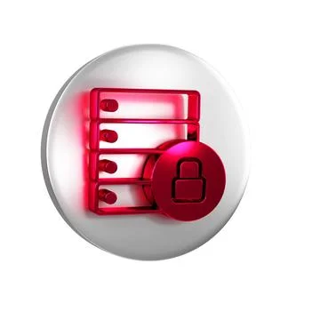 Red Server security with closed padlock icon isolated on transparent backgr.. Stockillustratie