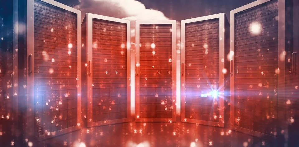 Red servers against cloudy sky Stock Illustration