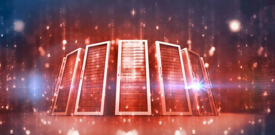 Red servers room in circular Stock Illustration