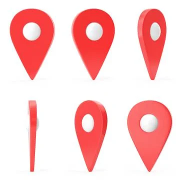 Red set map pointer isolated on white background. Ralistic map pointer, GPS Stock Illustration