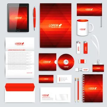 Red set of vector corporate identity template. Modern business stationery mock Stock Illustration