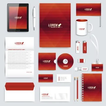 Red set of vector corporate identity template. Modern branding stationery mock Stock Illustration