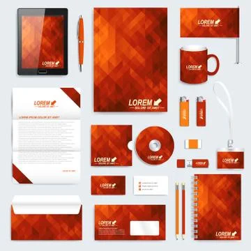 Red set of vector corporate identity template. Modern business stationery mock Stock Illustration