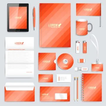 Red set of vector corporate identity template. Modern business stationery mock Stock Illustration