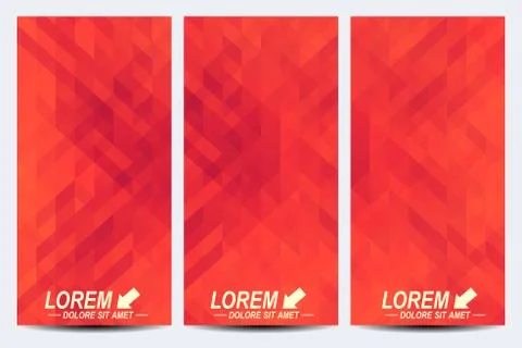 Red set of vector flyers. Background with dark red triangles. Flyer, web, banner Stock Illustration