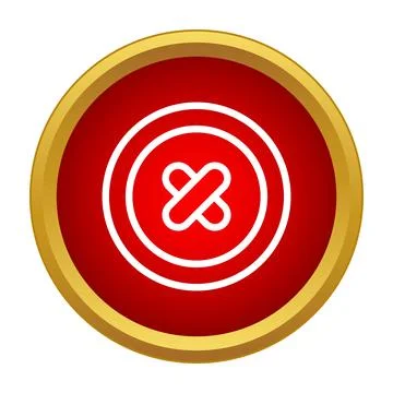 Red sewing button in a round gold frame icon Stock-Illustration