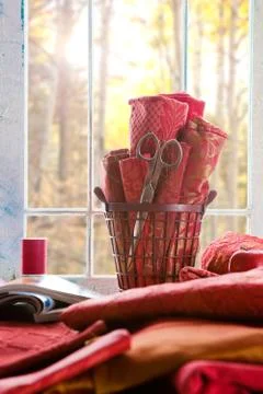 Red sewing project Stock Photos