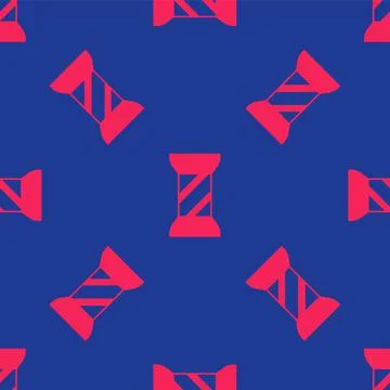 Red Sewing thread on spool icon isolated seamless pattern on blue background Stock Illustration
