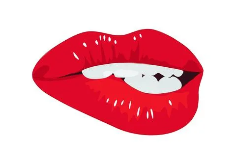 Red sexy Lips biting Vector realistic illustration Stock Illustration